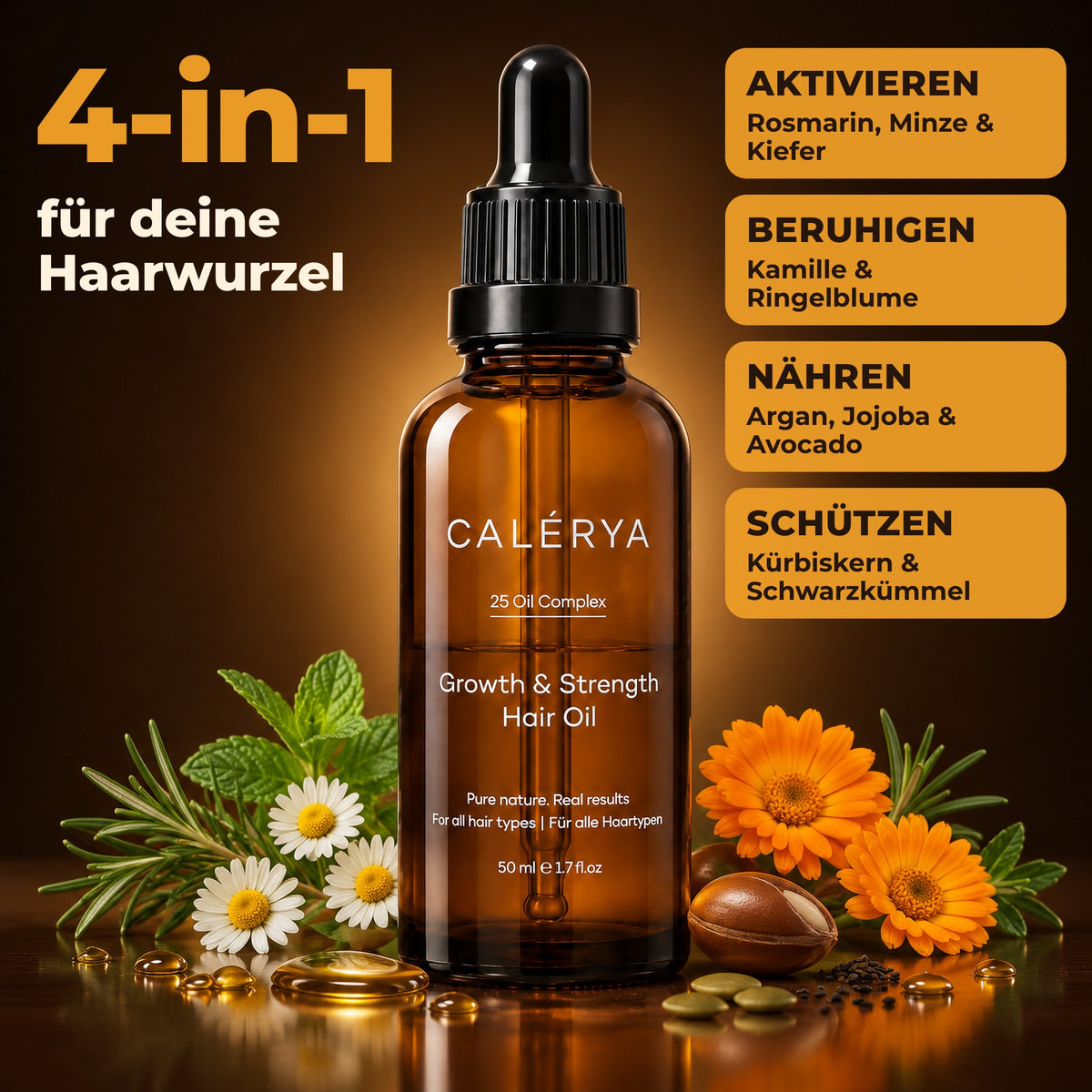 4-in-1 Haaröl: aktivieren, beruhigen, nähren, schützen